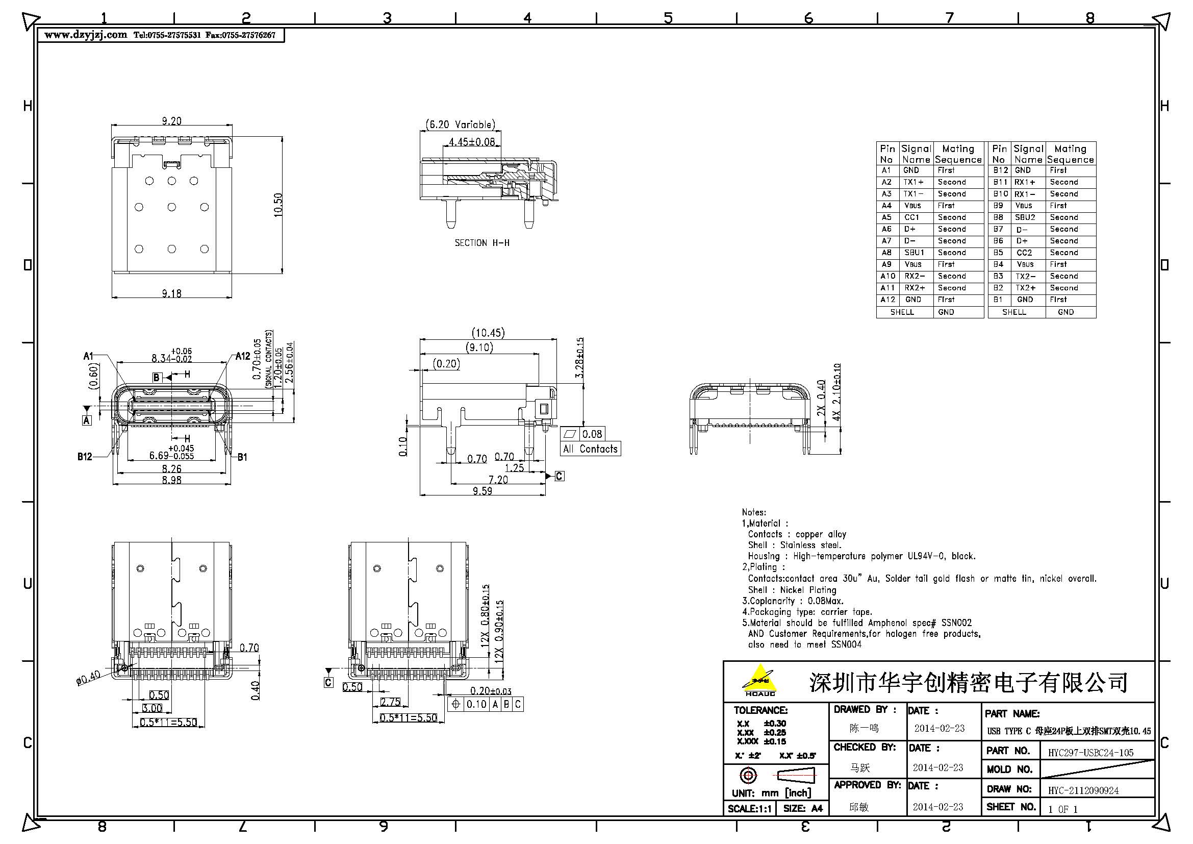 USB TYPE C 母座24P板上雙排SMT雙殼10.45_頁(yè)面_1.jpg